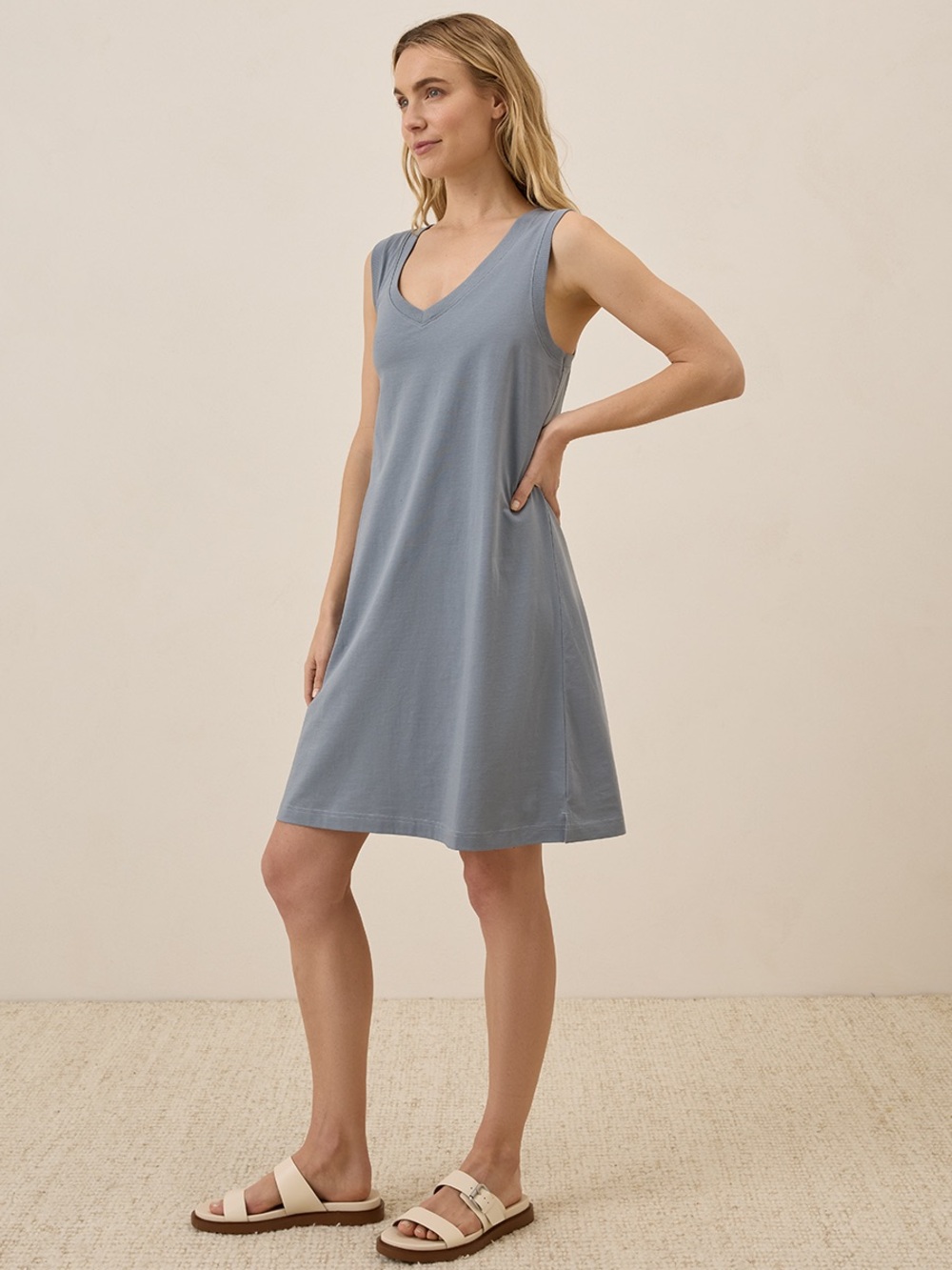 Pact Organic Cotton Softspun A-Line Tank Dress Seafoam Green Leisure Summer NEW